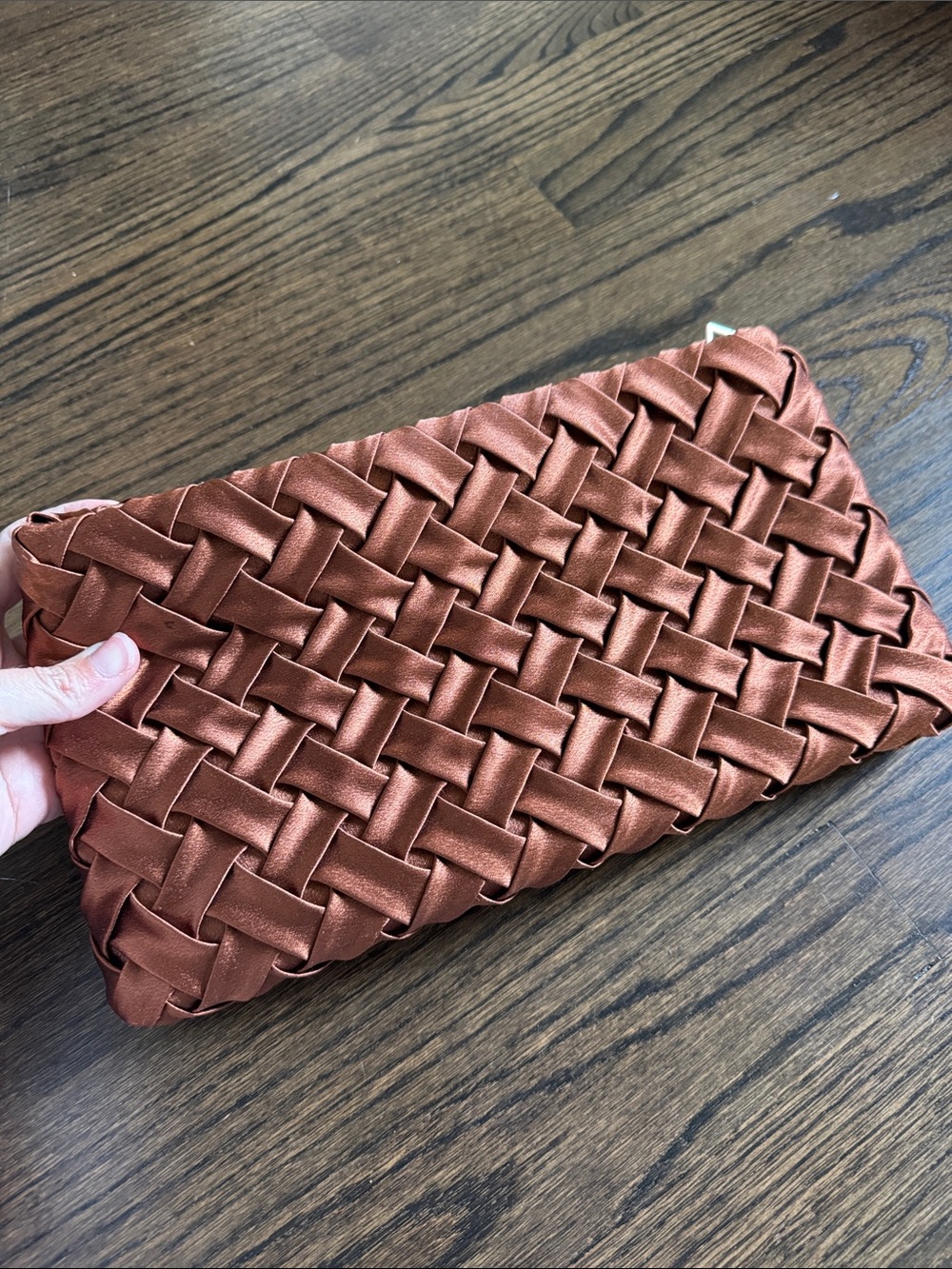 Anthro Woven Satin Clutch Bag - Rust